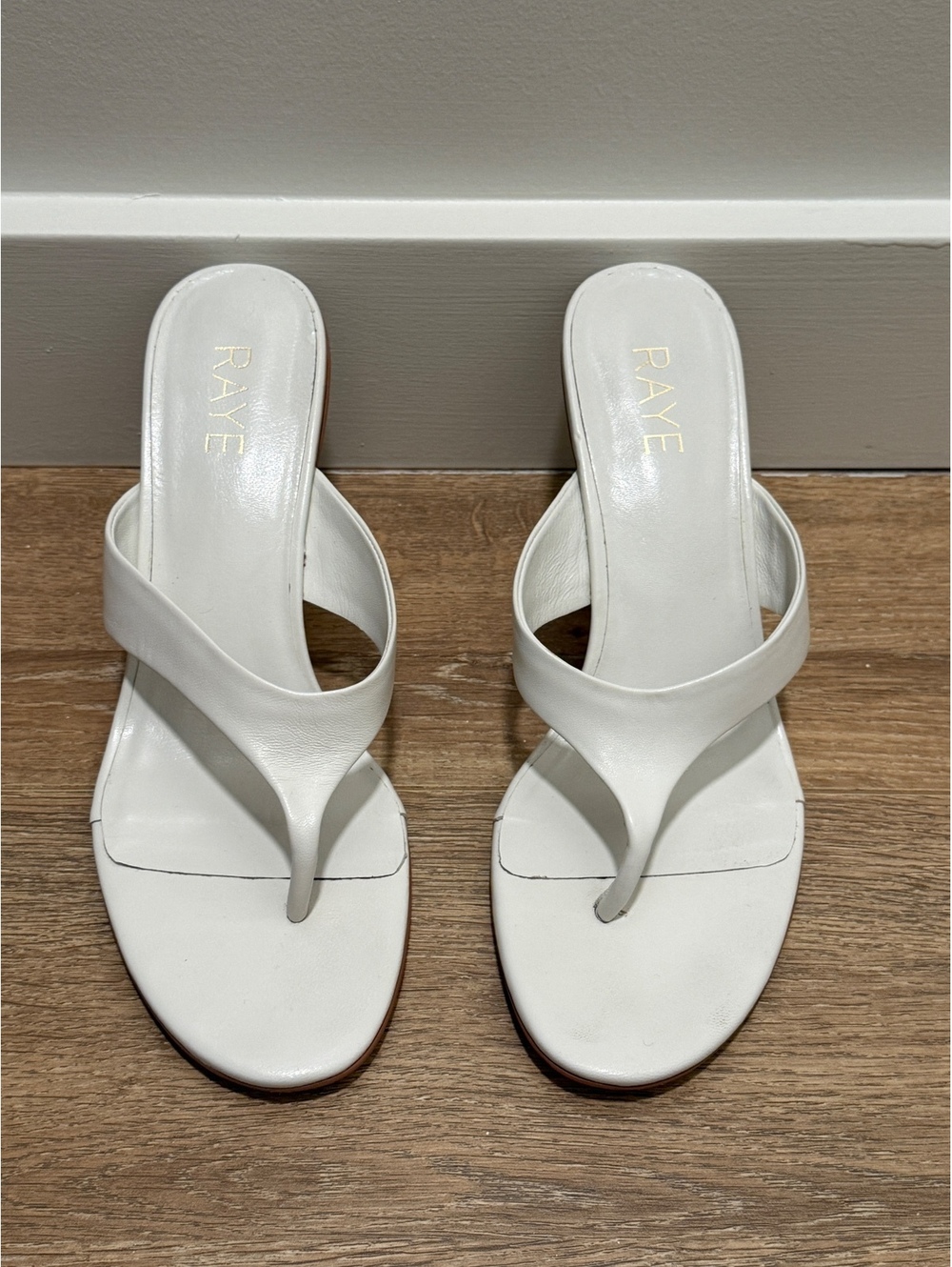 RAYE White Leather 3” Kitten Heel Thong Sandals